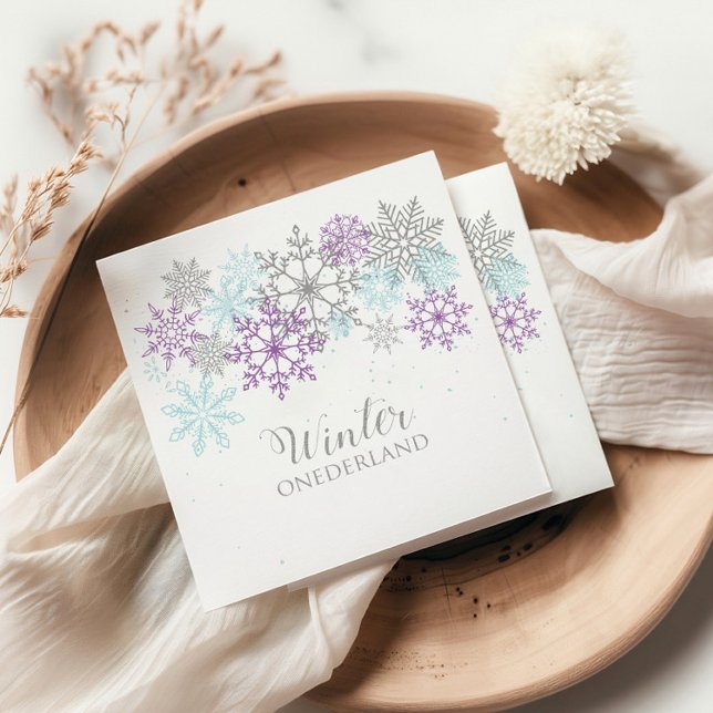 Winter Onederland First Birthday Purple Blue Napkin (Creator Uploaded)