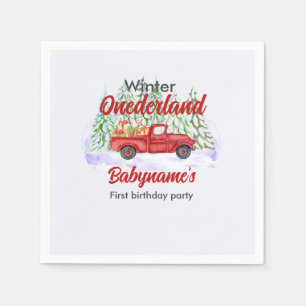 Winter Onederland First Birthday Red Truck Present Napkin
