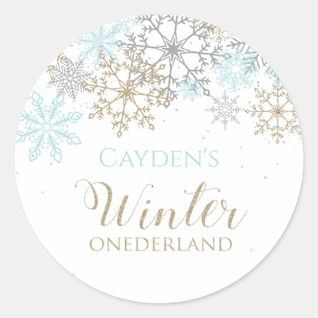 Winter Onederland first birthday Snowflake Classic Round Sticker (Front)