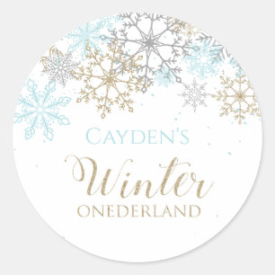 Winter Onederland first birthday Snowflake Classic Round Sticker