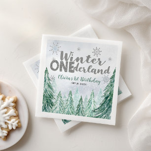 Winter Onederland First Birthday Snowflakes Forest Napkin
