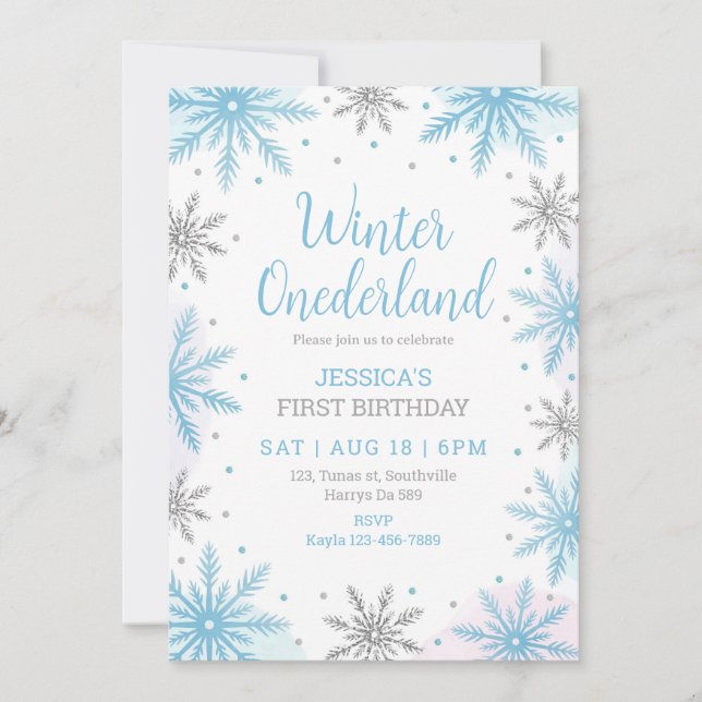 Winter Onederland First Birthday Snowflakes Invitation (Front)