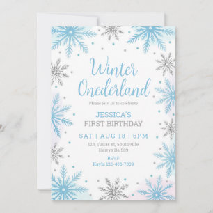 Winter Onederland First Birthday Snowflakes Invitation