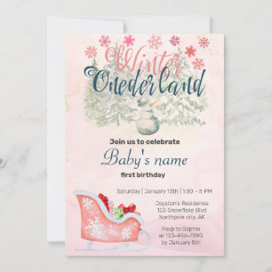 Winter Onederland First Birthday Snowman Pink  Invitation