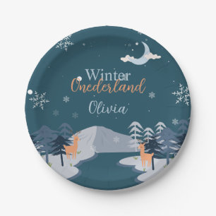 Winter Onederland First Birthday snowy forest Paper Plate