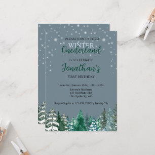 Winter Onederland First Birthday snowy landscape  Invitation
