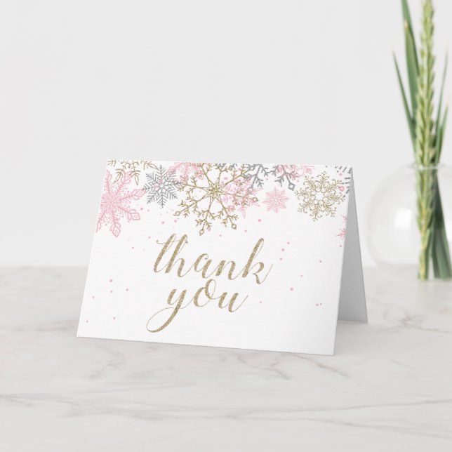 Winter ONEderland first birthday thank you card (Front)