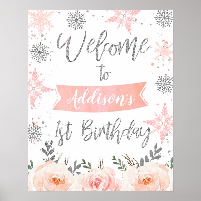 Winter Onederland First Birthday Welcome Sign (Front)