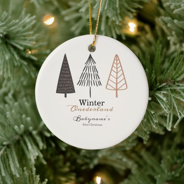 Winter Onederland First Christmas Boho Minimalist Ceramic Tree Decoration (Tree)