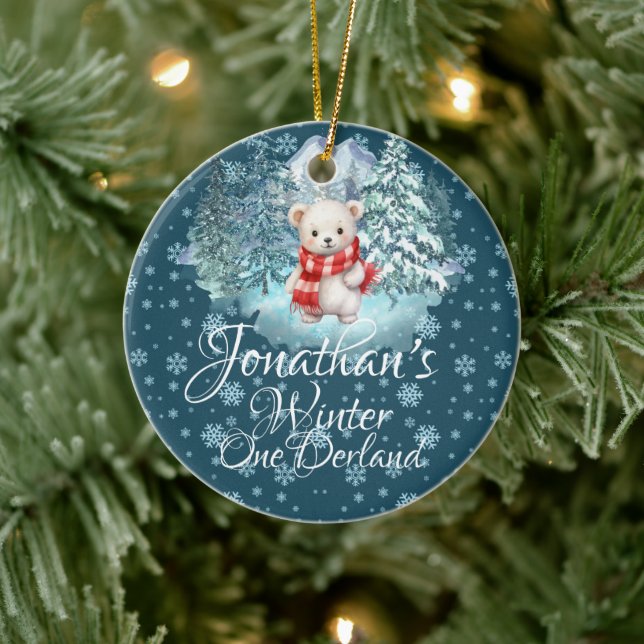 Winter Onederland First Christmas Cute Bear blue Ceramic Tree Decoration (Tree)