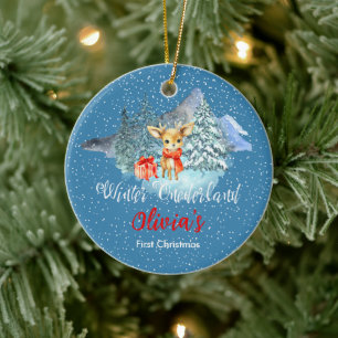 Winter Onederland First Christmas Cute Reindeer Ceramic Tree Decoration