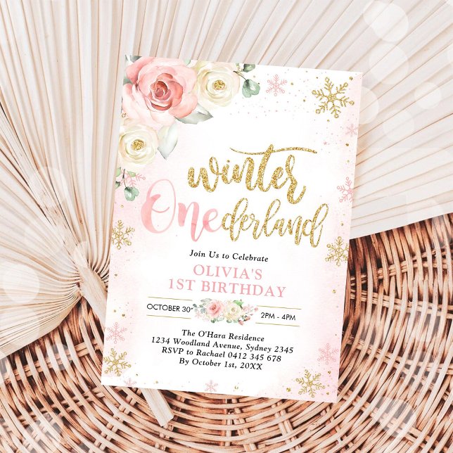 Winter ONEderland Floral Girl 1st Birthday Invitation (Creator Uploaded)