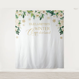 Winter Onederland Floral snowflakes backdrop Tapestry