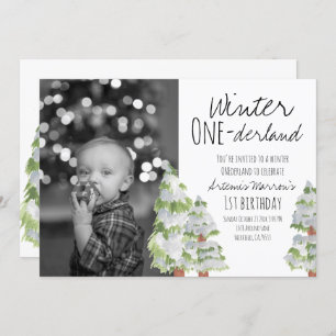 Winter onederland forest 1st birthday party invite