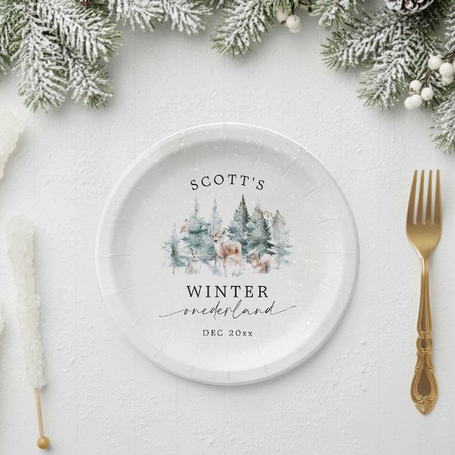 Winter ONEderland Forest Animals 1st Birthday Paper Plate (Creator Uploaded)