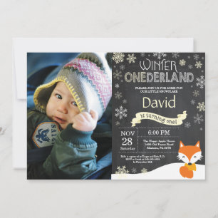 Winter Onederland Fox 1st Birthday Invitation