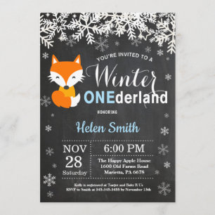 Winter Onederland Fox Boy 1st Birthday Invitation
