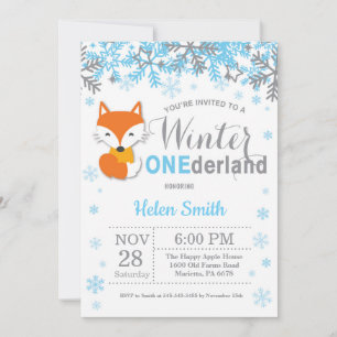 Winter Onederland Fox Boy 1st Birthday Invitation