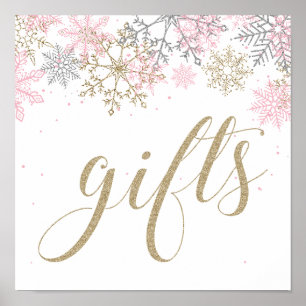 Winter Onederland Gifts Sign Pink and Gold