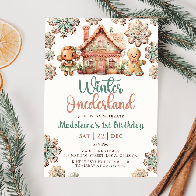 Winter Onederland Gingerbread Christmas Birthday Invitation (Creator Uploaded)