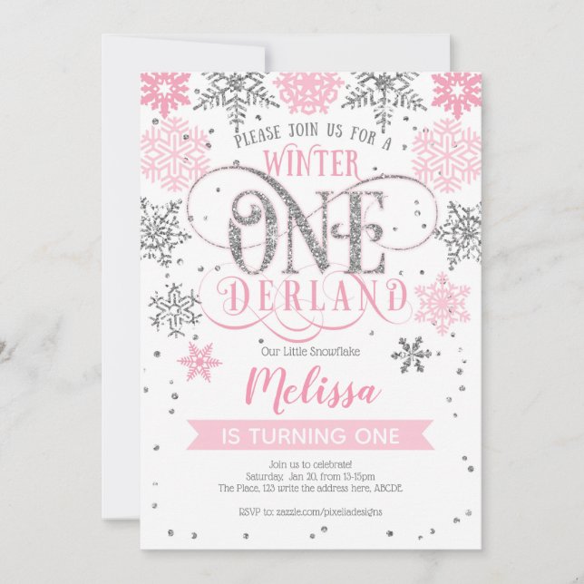 Winter onederland, Girl1st birthday Invitation (Front)