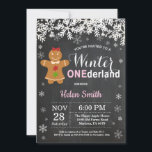 Winter Onederland Girl 1st Birthday Invitation<br><div class="desc">Winter Onederland Gingerbread Man Girl 1st Birthday Invitation. White Snowflake. Girl Birthday Party Invitation. Winter Holiday Bday. Chalkboard Background. Black and White. For further customisation,  please click the "Customise it" button and use our design tool to modify this template.</div>