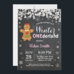 Winter Onederland Girl 1st Birthday Invitation<br><div class="desc">Winter Onederland Gingerbread Man Girl 1st Birthday Invitation. White Snowflake. Girl Birthday Party Invitation. Winter Holiday Bday. Chalkboard Background. Black and White. For further customisation,  please click the "Customise it" button and use our design tool to modify this template.</div>