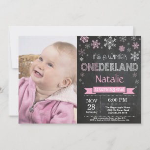Winter Onederland Girl 1st Birthday Invitation