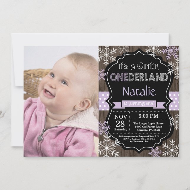 Winter Onederland Girl 1st Birthday Invitation (Front)
