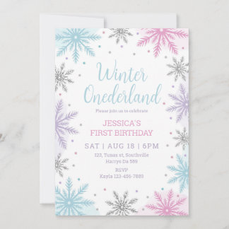 Winter Onederland Girl 1st Birthday Invitation