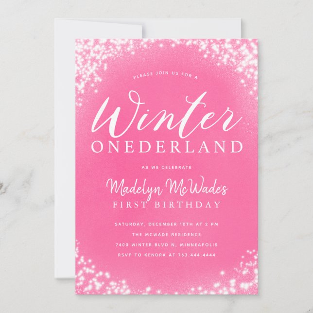 Winter Onederland Girl 1st Birthday Party Invitation (Front)