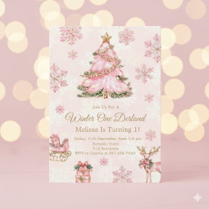 Winter Onederland Girl 1st Birthday Pink Snowflake Invitation