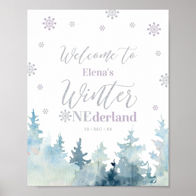 Winter onederland Girl 1st Birthday Welcome Sign (Front)