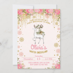 Winter Onederland girl 1st first birthday invite. Invitation