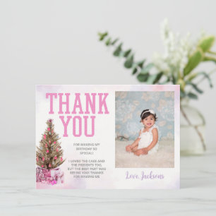 Winter Onederland Girl Birthday Thank You Card