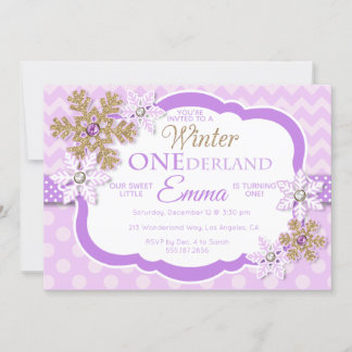 Winter ONEderland Girls First Birthday Invitation