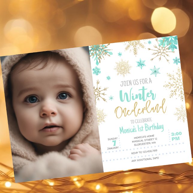 Winter onederland glitter snowflake photo birthday invitation (Creator Uploaded)