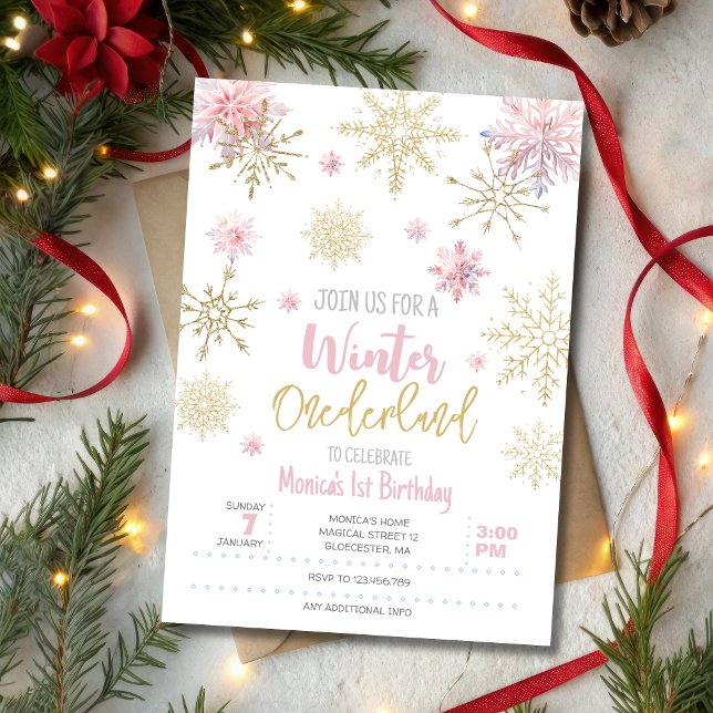 Winter onederland glitter snowflakes birthday invitation (Creator Uploaded)