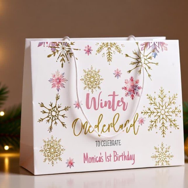 Winter onederland glitter snowflakes birthday large gift bag (Creator Uploaded)