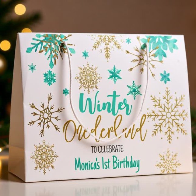 Winter onederland glitter snowflakes birthday large gift bag (Creator Uploaded)
