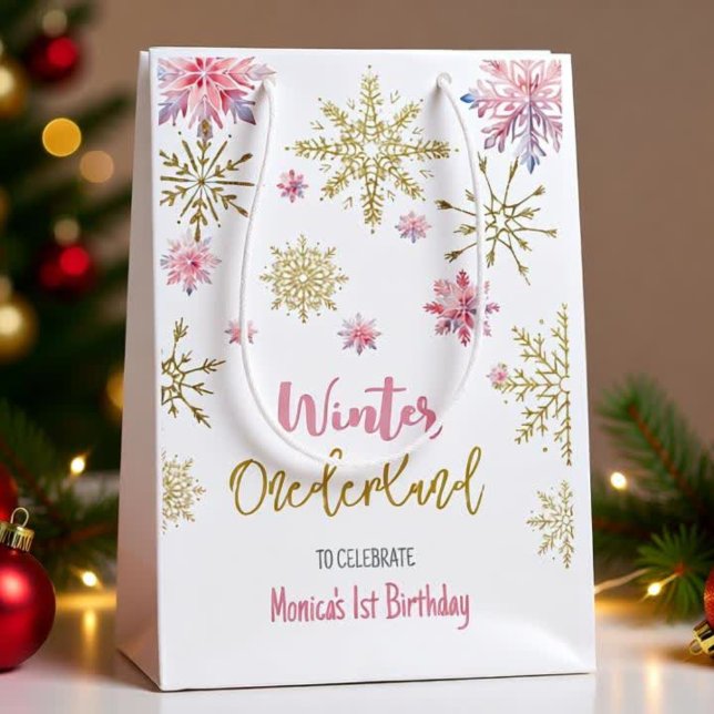 Winter onederland glitter snowflakes birthday medium gift bag (Creator Uploaded)