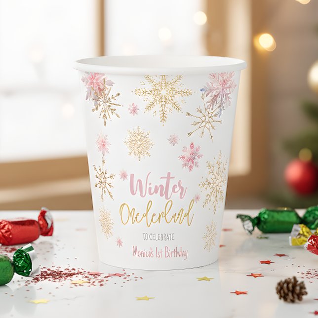 Winter onederland glitter snowflakes birthday paper cups (Creator Uploaded)