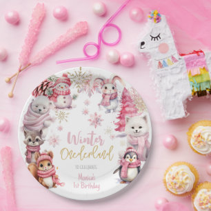 Winter onederland glitter snowflakes birthday paper plate
