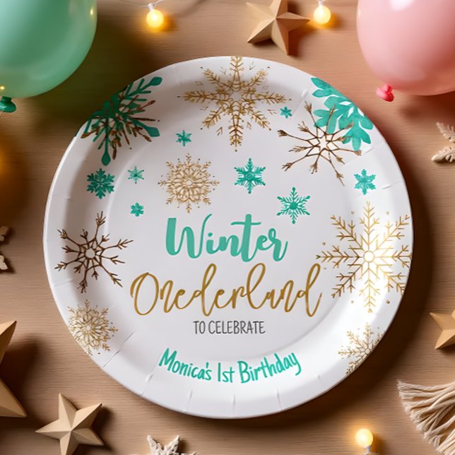 Winter onederland glitter snowflakes birthday paper plate (Creator Uploaded)