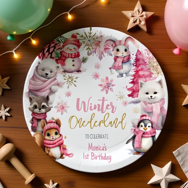 Winter onederland glitter snowflakes birthday paper plate (Creator Uploaded)