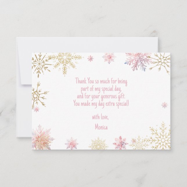 Winter onederland glitter snowflakes birthday thank you card (Front)