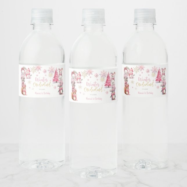 Winter onederland glitter snowflakes birthday water bottle label (Bottles)