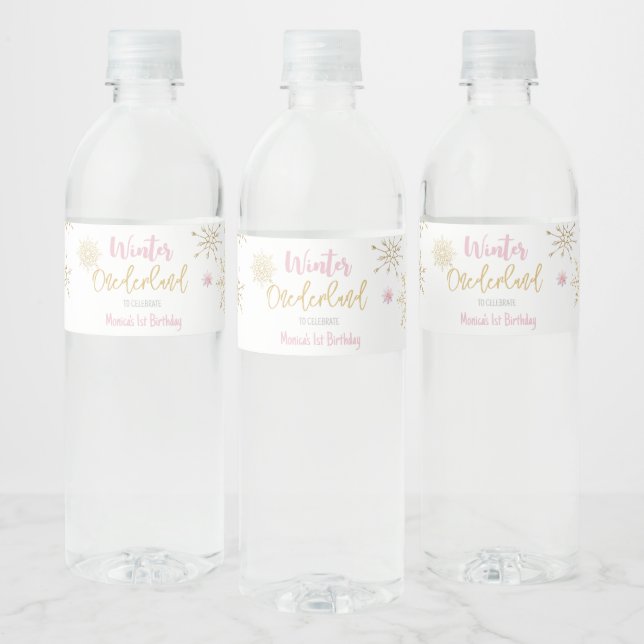 Winter onederland glitter snowflakes birthday water bottle label (Bottles)