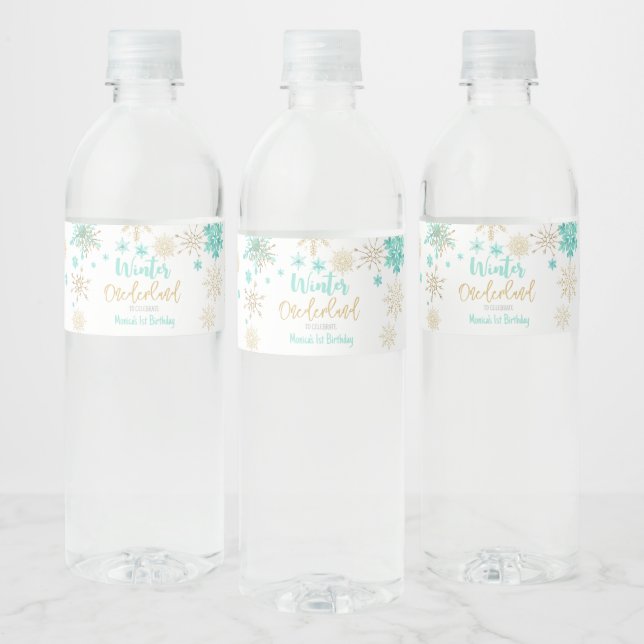 Winter onederland glitter snowflakes birthday water bottle label (Bottles)