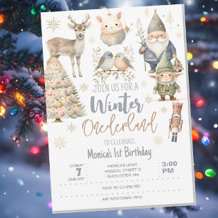 Winter onederland glitter wonderful birthday invitation